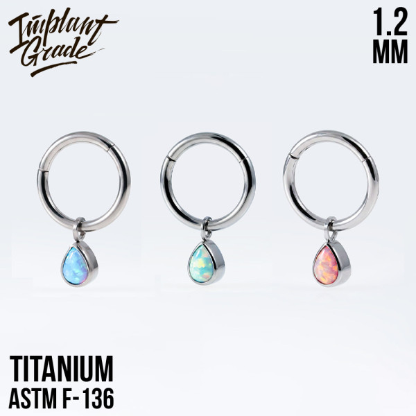 Кольцо-кликер с подвеской Drop Opal 1.2 мм (16 G)
