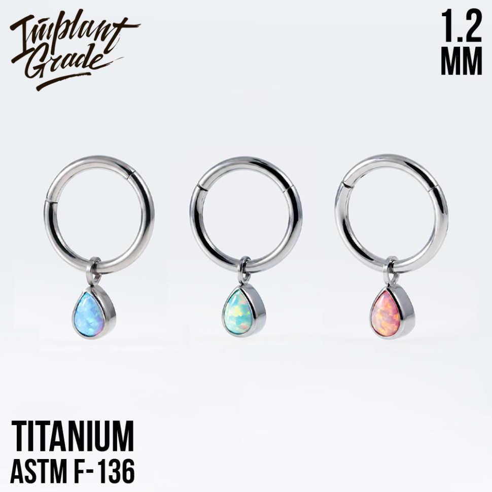 Кольцо-кликер с подвеской Drop Opal 1.2 мм (16 G)