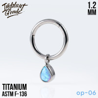 Кольцо-кликер с подвеской Drop Opal 1.2 мм (16 G)