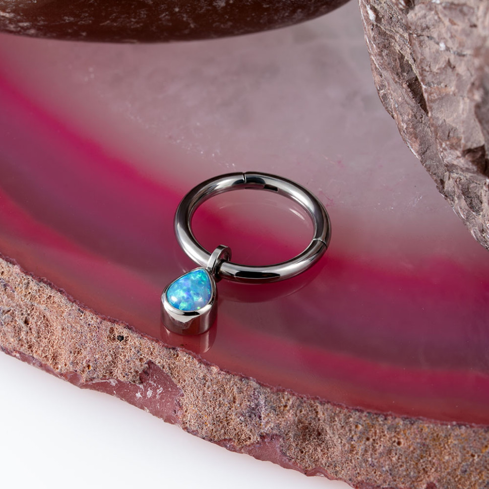 Кольцо-кликер с подвеской Drop Opal 1.2 мм (16 G)