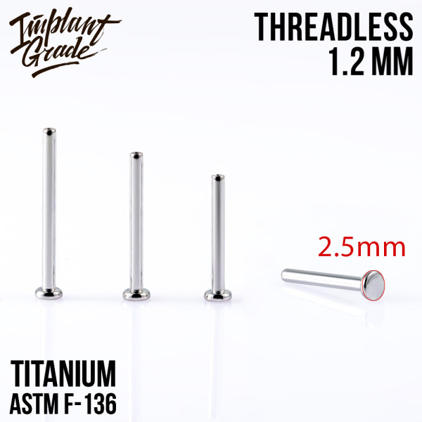 Ножка лабрета без резьбы mini 1.2 мм (16 G), основа 2.5 мм