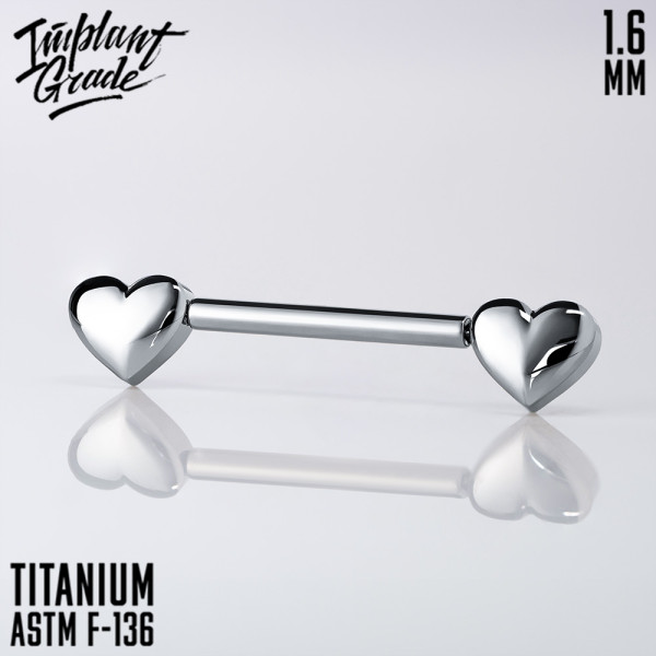 Штанга для пирсинга груди безрезьбовая Heart 1.6 мм (14 G)