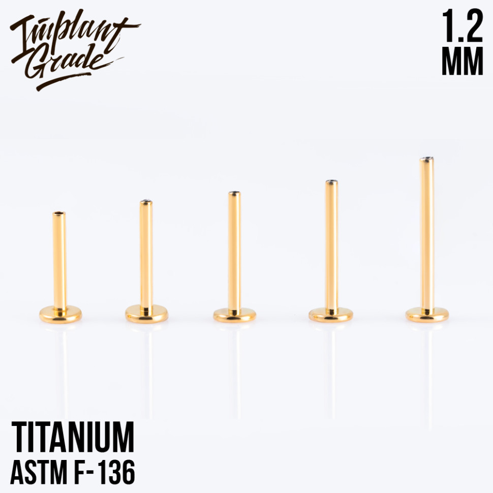 Ножка лабрета для пирсинга Gold 1.2 мм (16 G), основа 4 мм