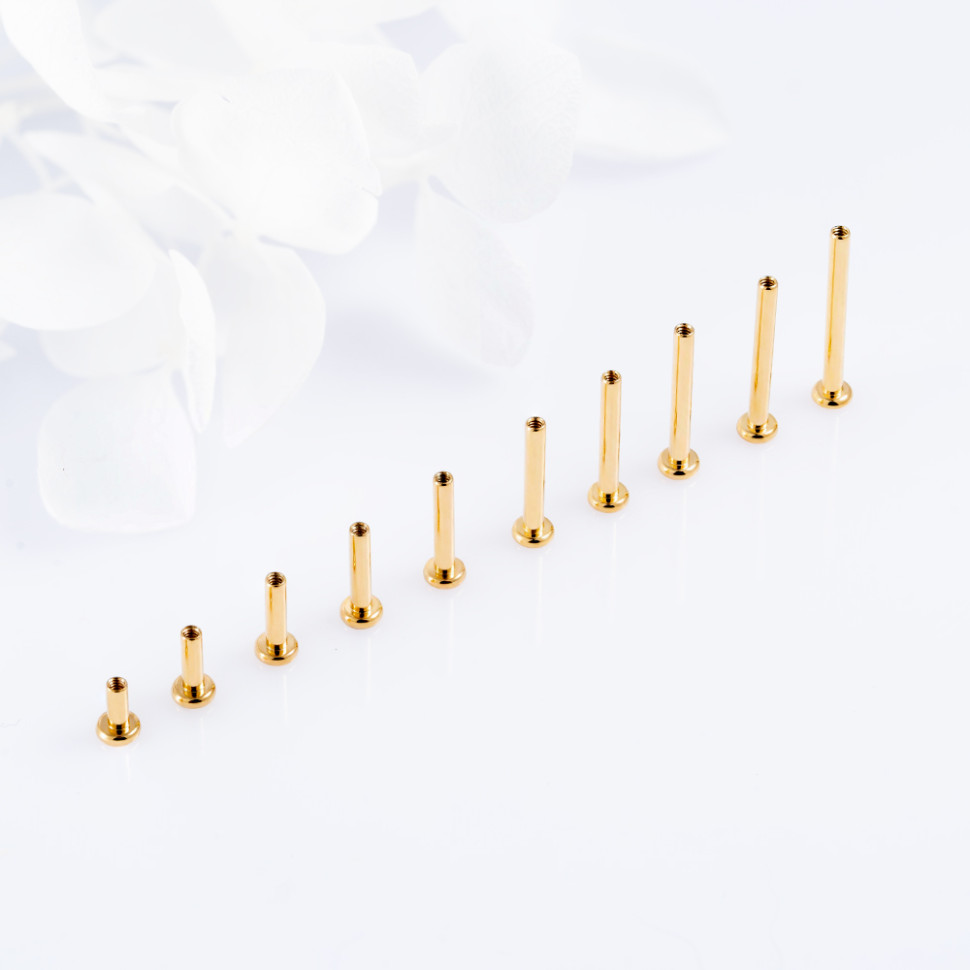 Ножка лабрета для пирсинга Gold MINI 1.2 мм (16 G), основа 2.5 мм