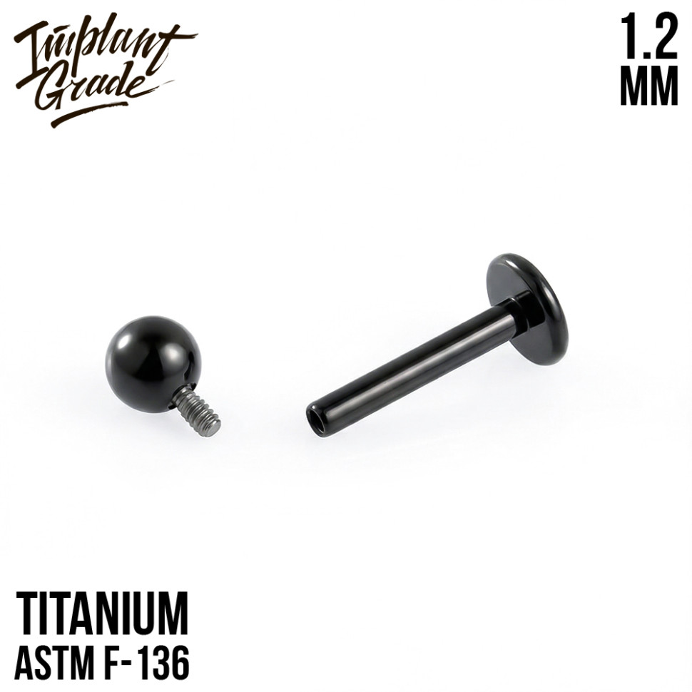 Лабрет для пирсинга Black 1.2 мм (16 G)