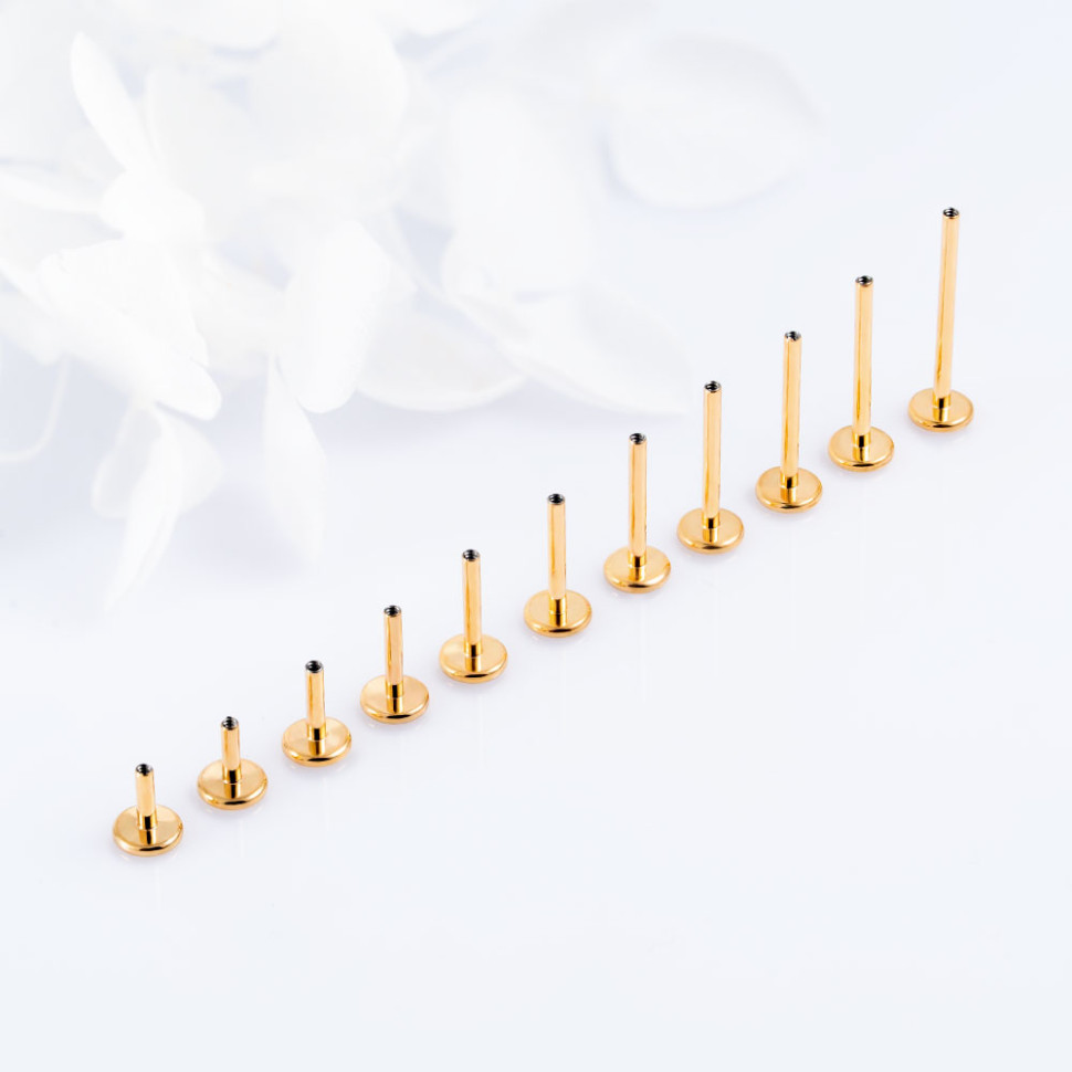 Ножка лабрета для пирсинга Gold 1 мм (18 G), основа 4 мм 