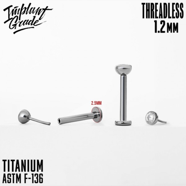 Лабрет без резьбы Crystal 1.2 мм (16 G)