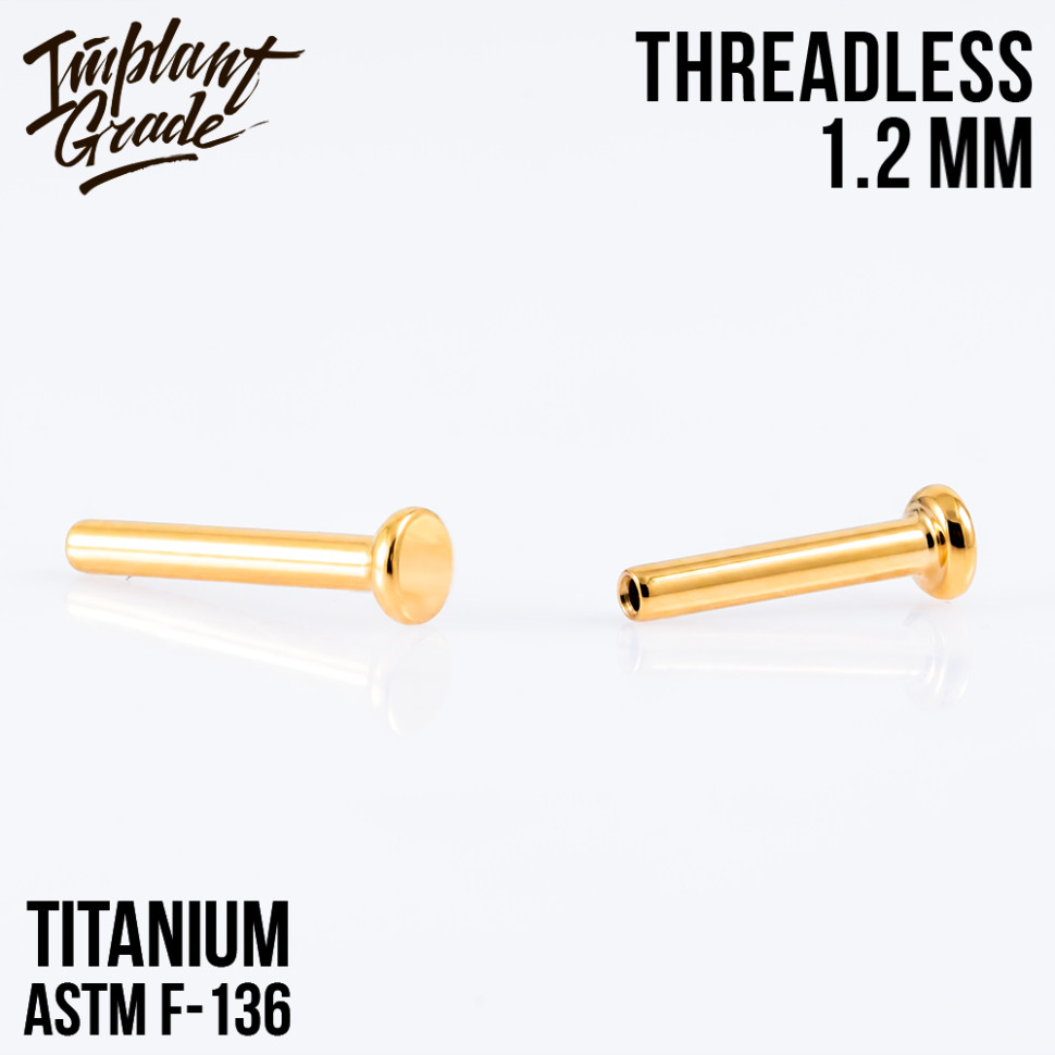 Ножка лабрета без резьбы Gold mini 1.2 мм (16 G), основа 2.5 мм