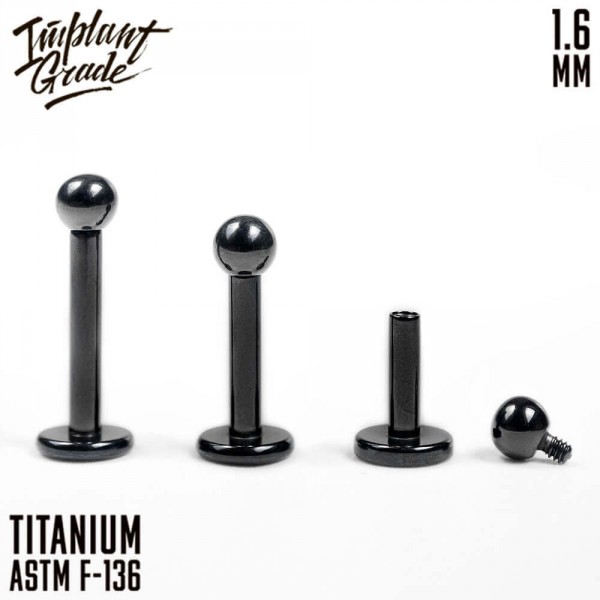 Лабрет для пирсинга Black 1.6 мм (14 G)